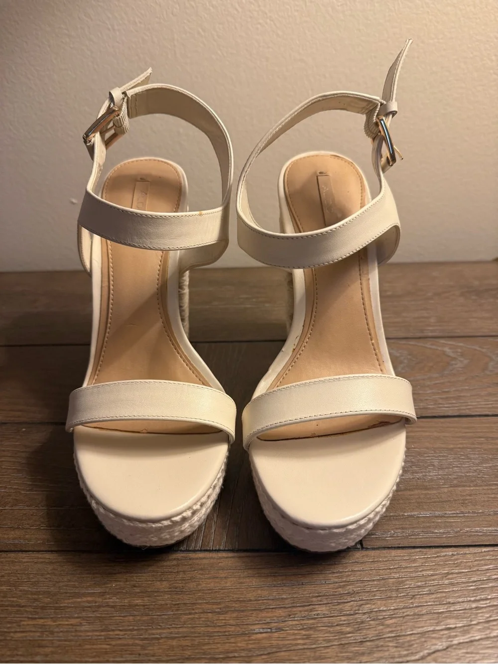 Aldo Cream Braided Platform Block Heel Espadrille Sandals